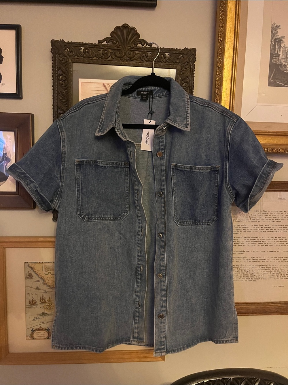 Nasty Gal Blue Denim Short-Sleeve Shirt
